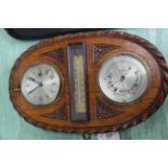 A Victorian oak framed clock barometer,