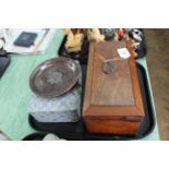 An antique mahogany veneered double tea caddy (age related wear and some damage,