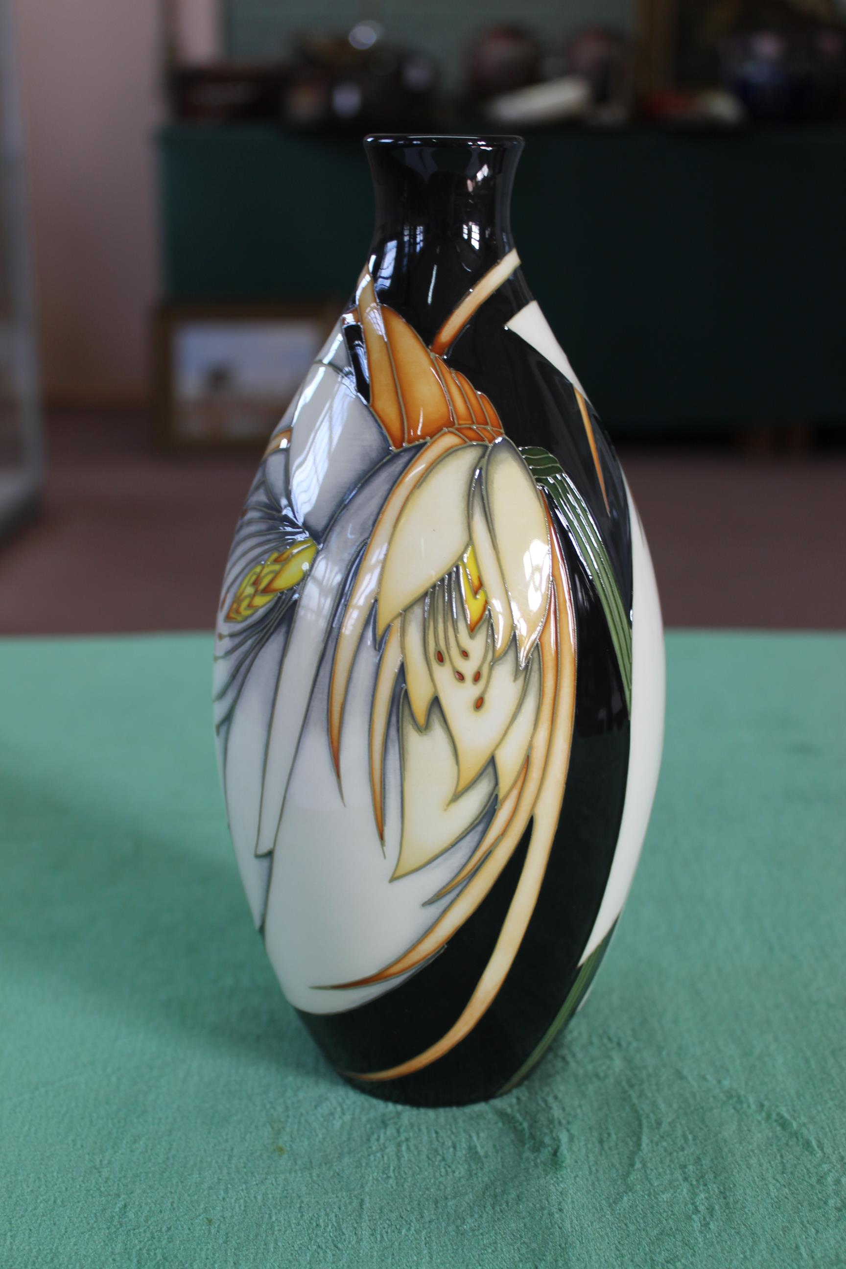 A Moorcroft 'Moon Flower' pattern vase, 2007 by Philip Gibson, 9 1/2" high, - Image 2 of 3