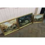 Three oil paintings on board, two plough horses,