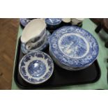 A selection of Staffordshire Liberty Blue historic colonial scenes blue and white china,