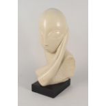 A female form painted plaster bust After Constantin Brancusi 1876-1957, Mademoiselle Pogany,