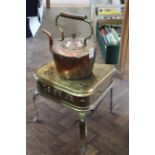 A 19th Century footman plus a Victorian era seamed copper kettle (dents to both)