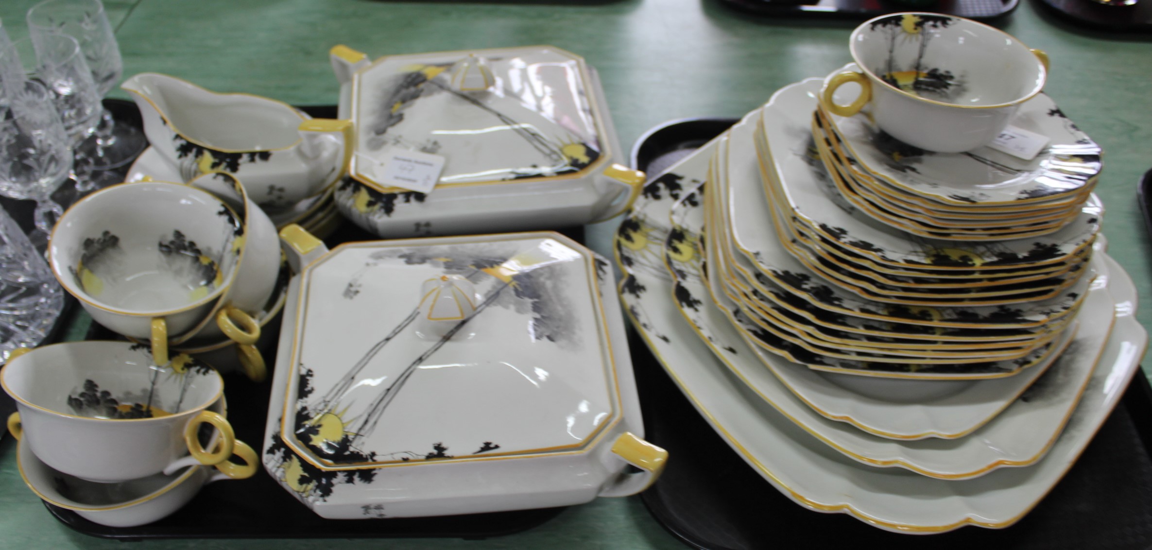 A Shelley dinner service in the 'Sunrise and Tall Trees' design,