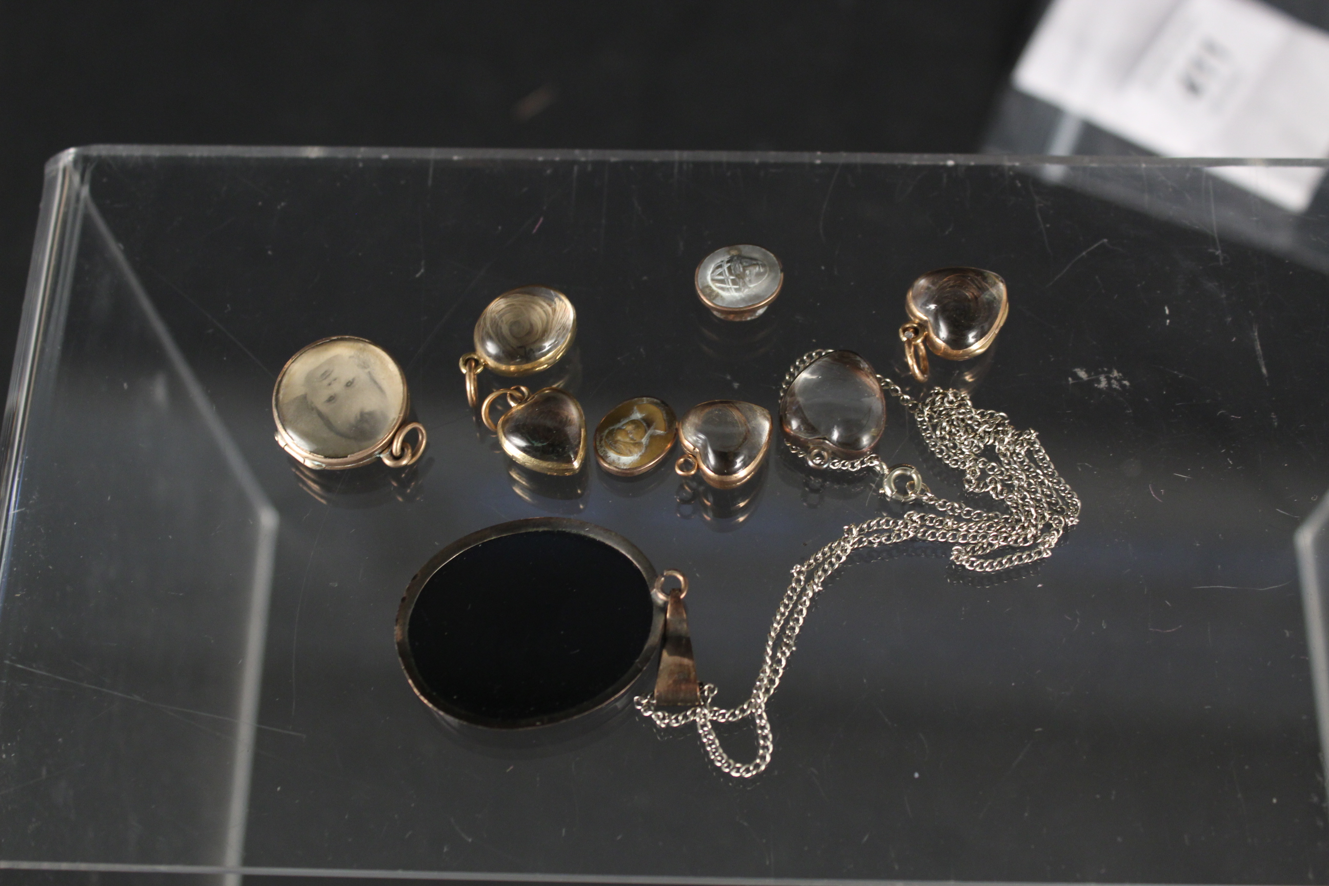 A collection of Victorian jewellery including six yellow metal mounted crystal set lockets, - Image 3 of 3