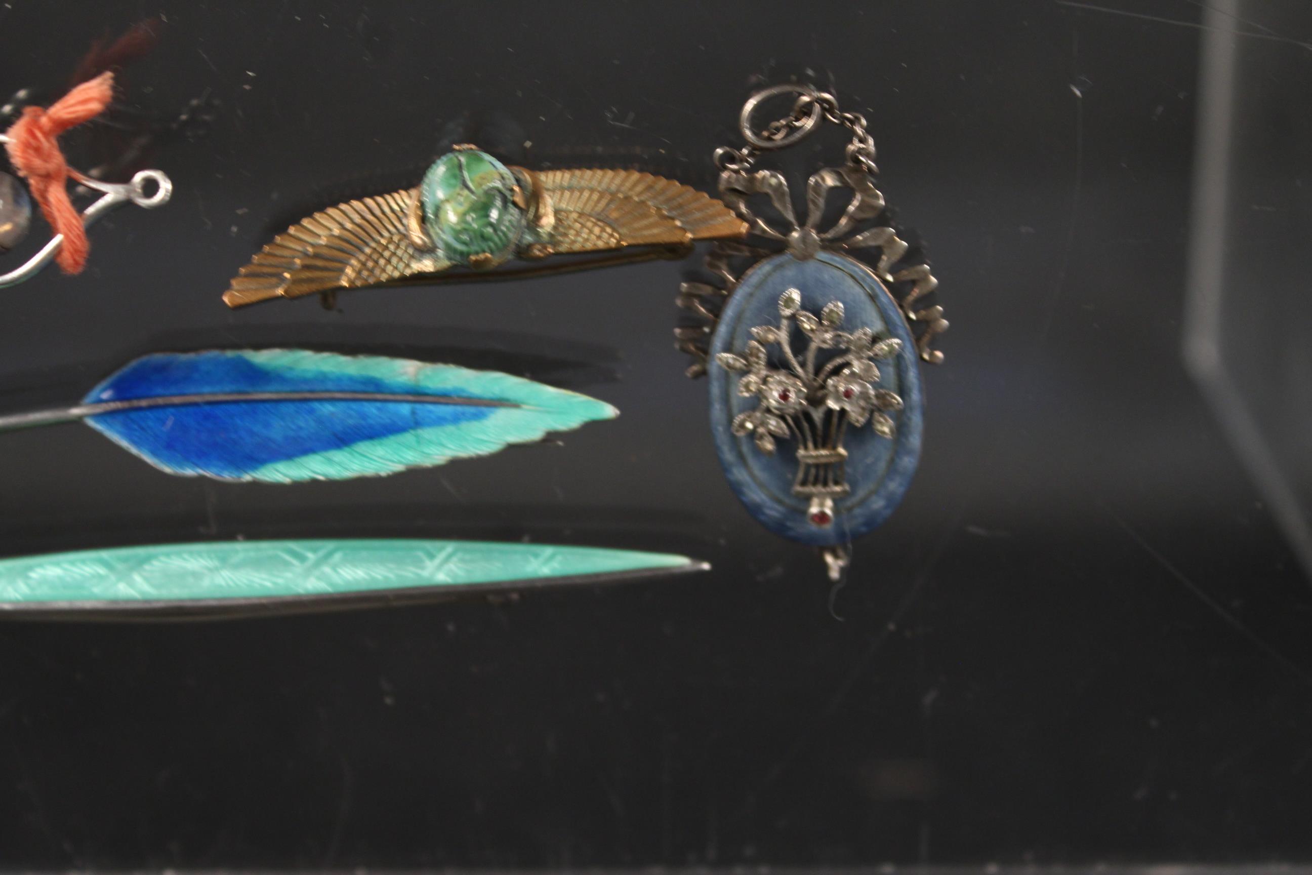 A mixed lot including enamel pendant, enamel silver brooches, - Image 2 of 3