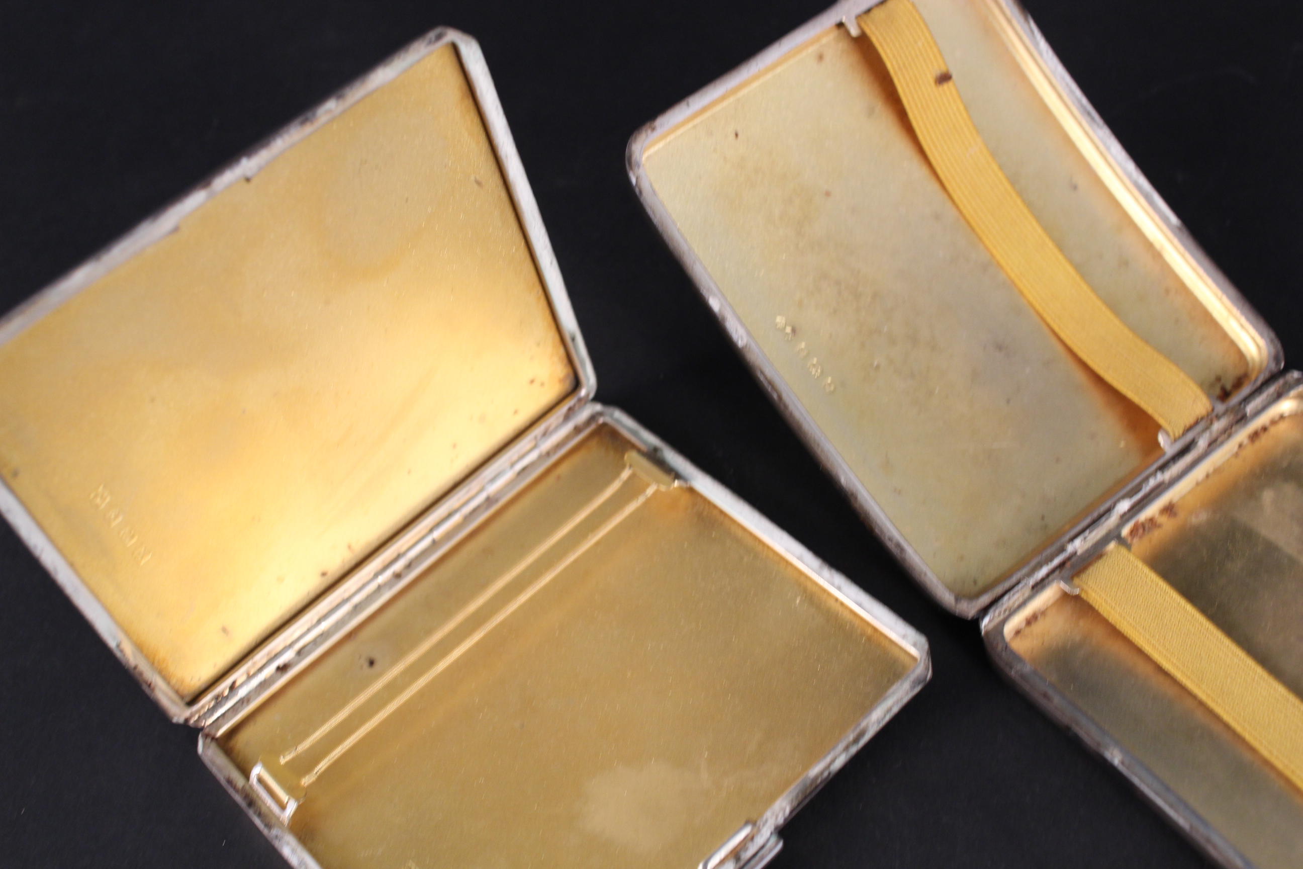 Two Art Deco style silver cigarette cases with engine turned decoration (one with initials - Image 3 of 3