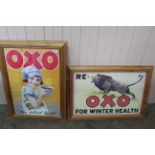 Two large framed 'Oxo' advertising posters, Lion 'For Winter Health' and Girl 'My School Lunch',