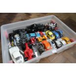 A large tray with die cast cars, mixed makers,