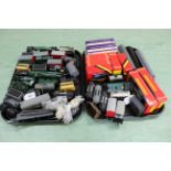 Two trays of plastic Hornby train engines, tenders and accessories,