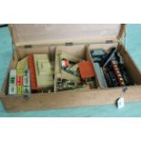 A wooden box containing vintage Hornby Duchess of Montrose engine with carriages,