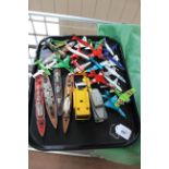 A tray with various Matchbox aeroplanes and frigate ships including Sea Kings, mixed aircraft,