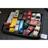 A selection of vintage Dinky and Corgi cars and trucks (heavy playworn condition)