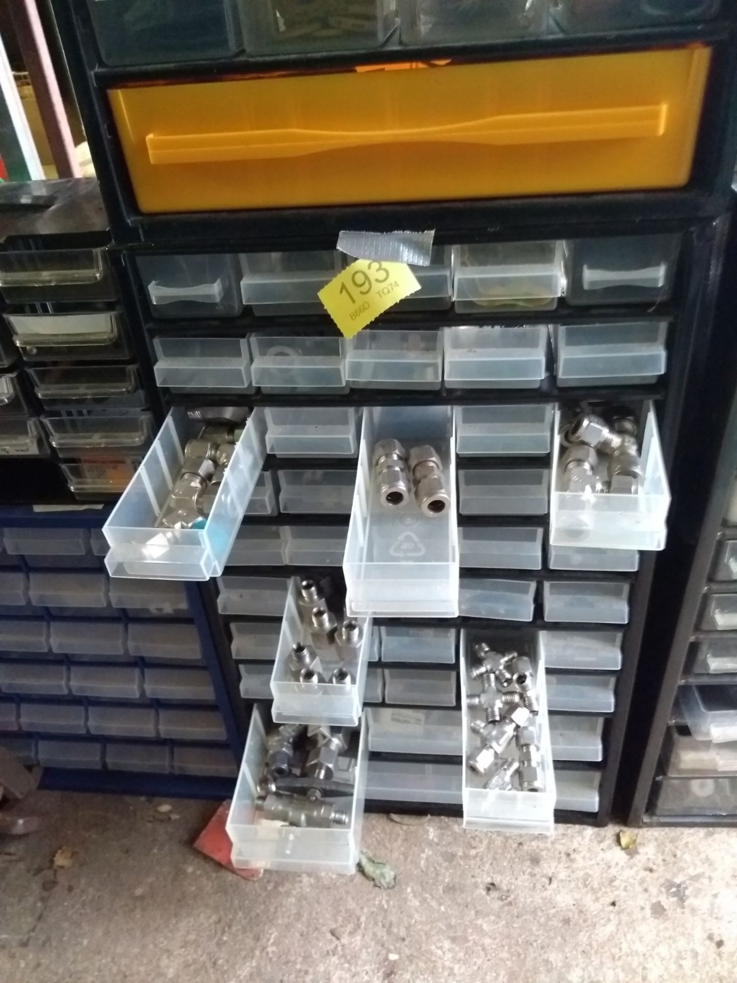 Set of drawers and pipe fittings/connectors. Stored near Gorleston, Norfolk. No VAT on this item.