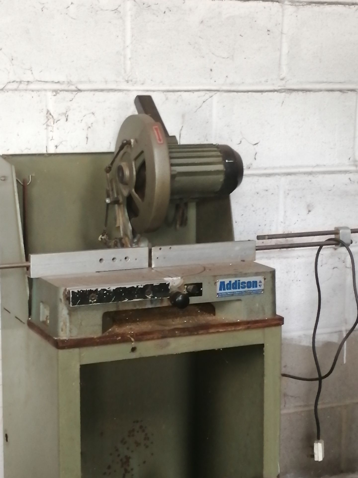 Addison cut off saw on stand with 10 inch blade. Stored near Norwich, Norfolk.