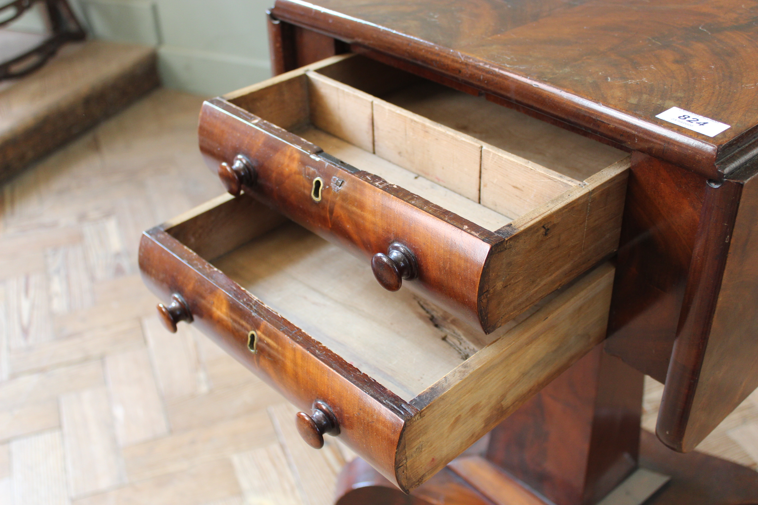 A William IV mahogany two drawer work table with drop leaves, - Image 3 of 5