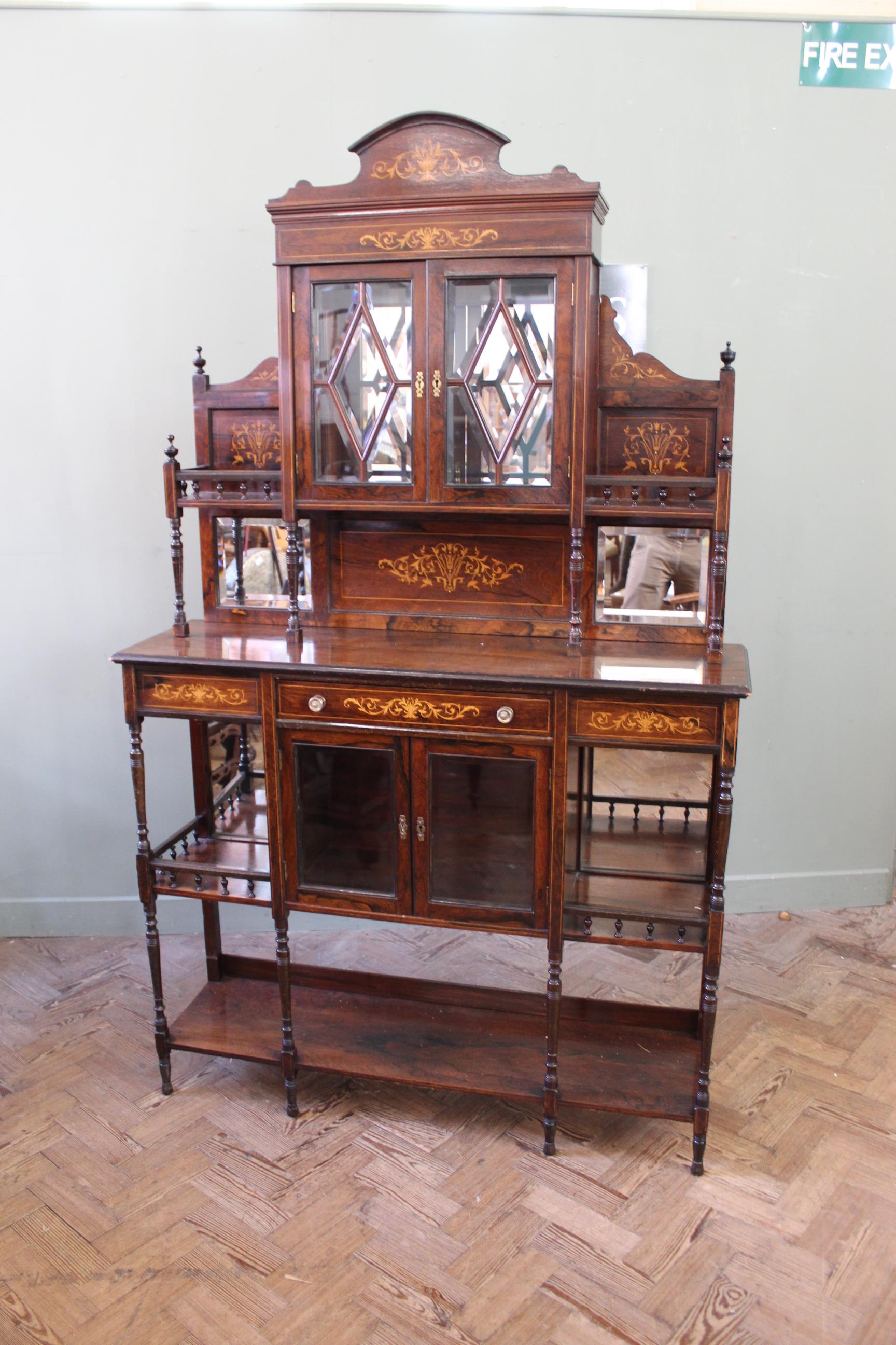 A good quality Edwardian two part rosewood cabinet