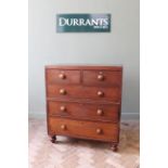 A late Victorian pine and mahogany chest of five drawers (cut)