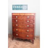 A Regency mahogany six drawer bow front chest