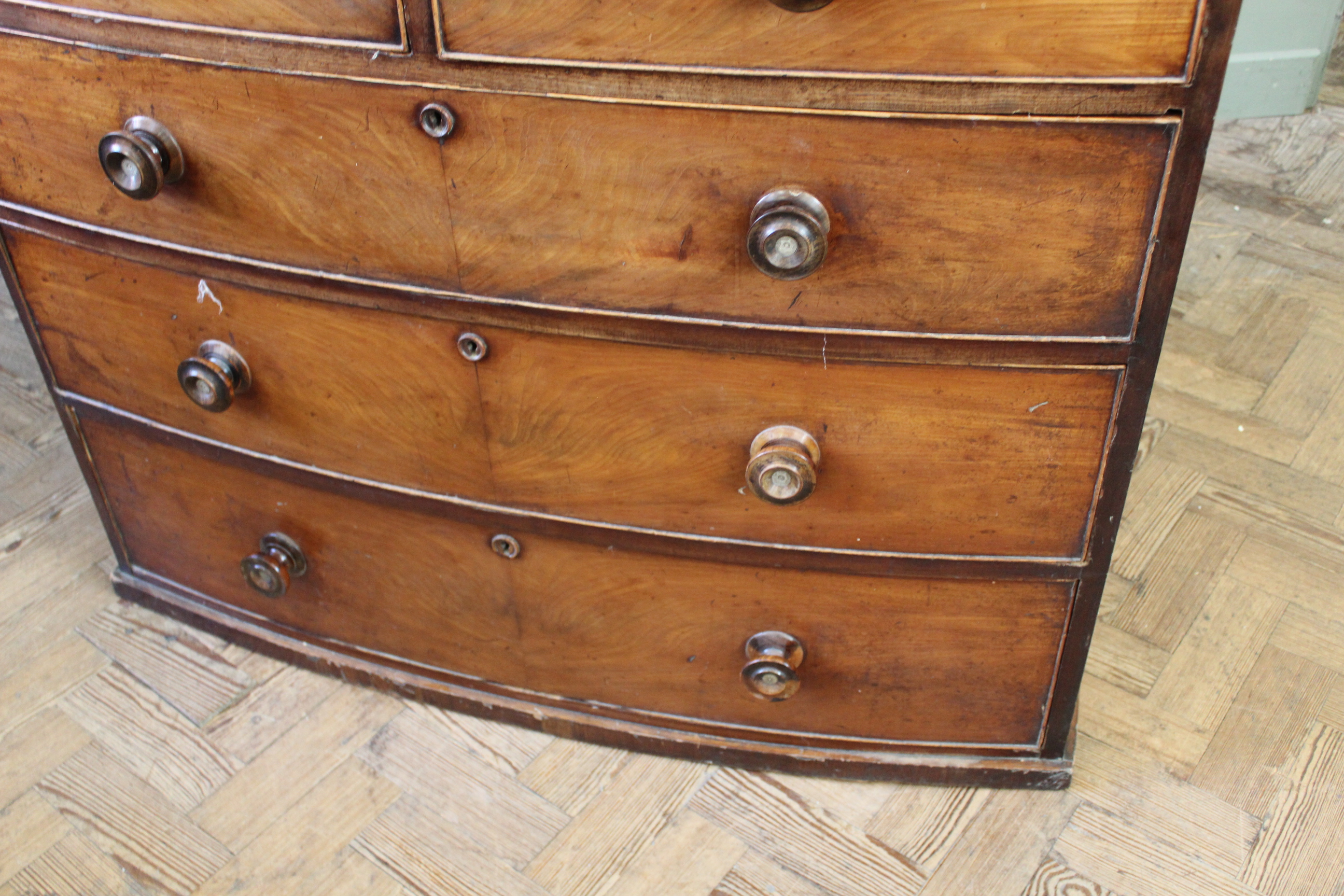 An early Victorian bow fronted chest of two short and three long drawers, - Image 3 of 5