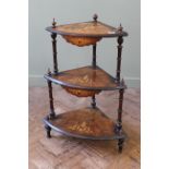 A 19th Century three tier inlaid walnut whatnot