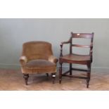 A Victorian nursing chair along with an oak and elm carver chair