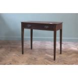A George III mahogany side table with single drawer (top as found)