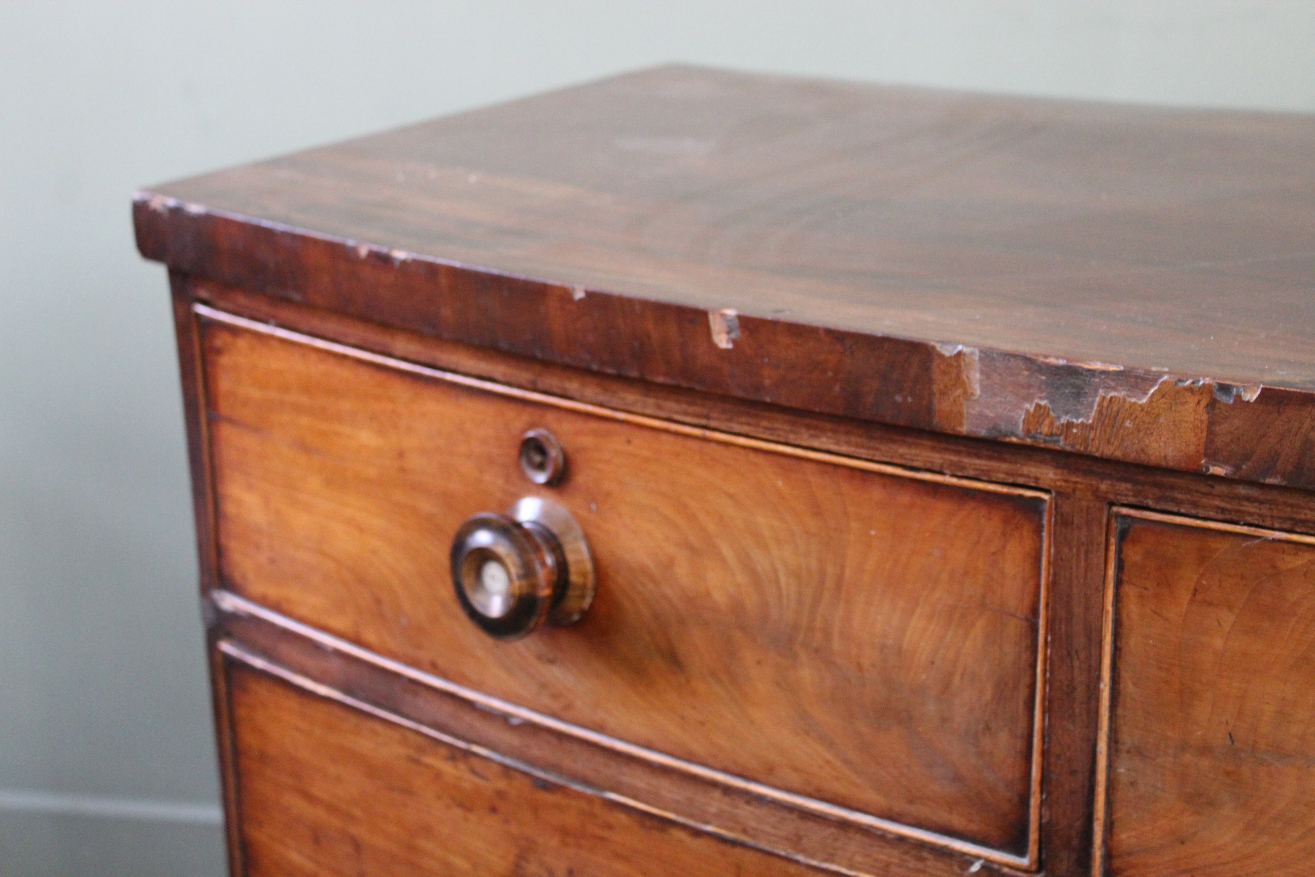 An early Victorian bow fronted chest of two short and three long drawers, - Image 2 of 5