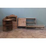 Four assorted pine hanging kitchen shelves/cupboards