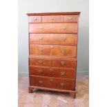 A George II walnut and oak ten drawer chest on chest