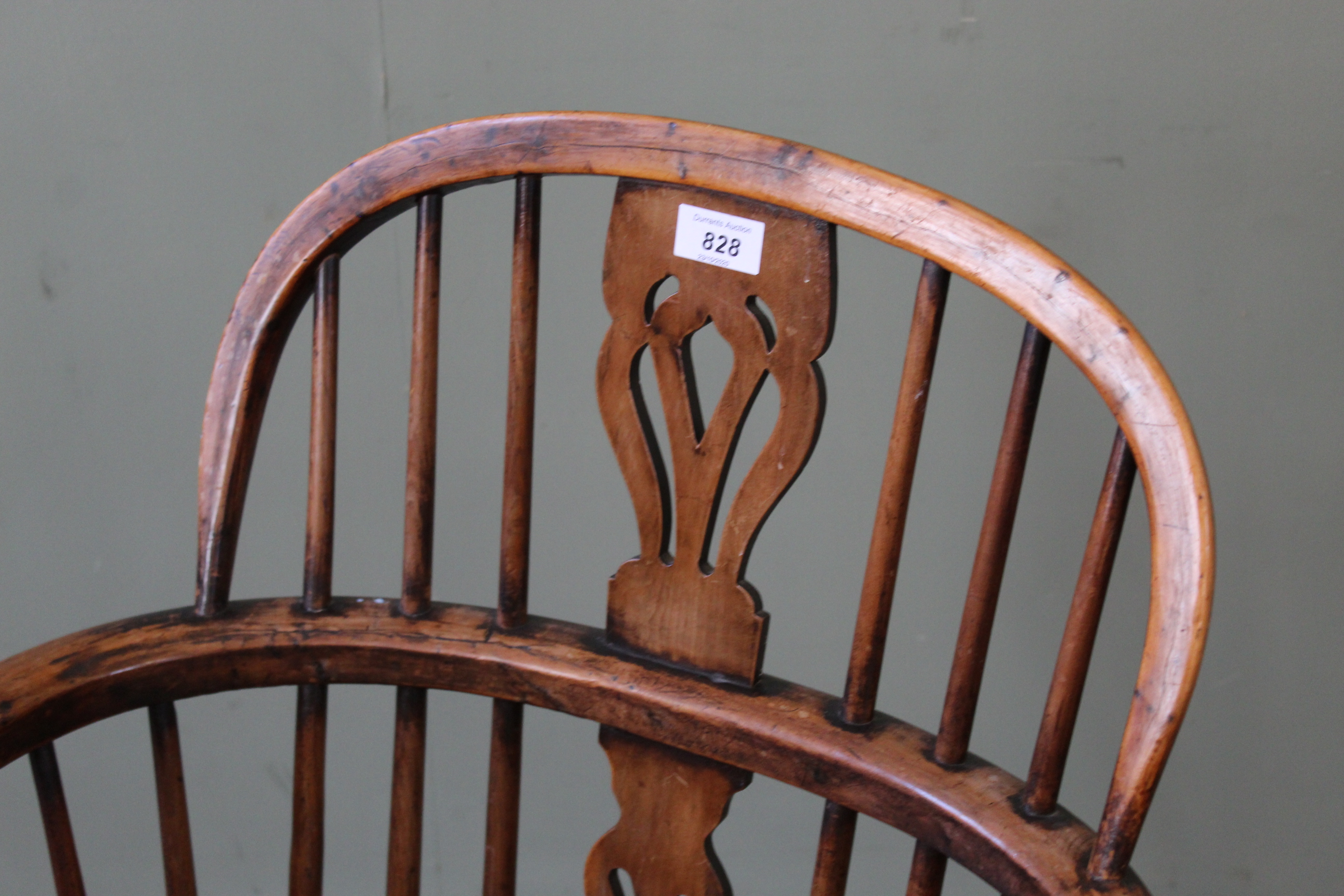 An early 19th century yew and elm Windsor chair stamped 'F. - Image 2 of 6