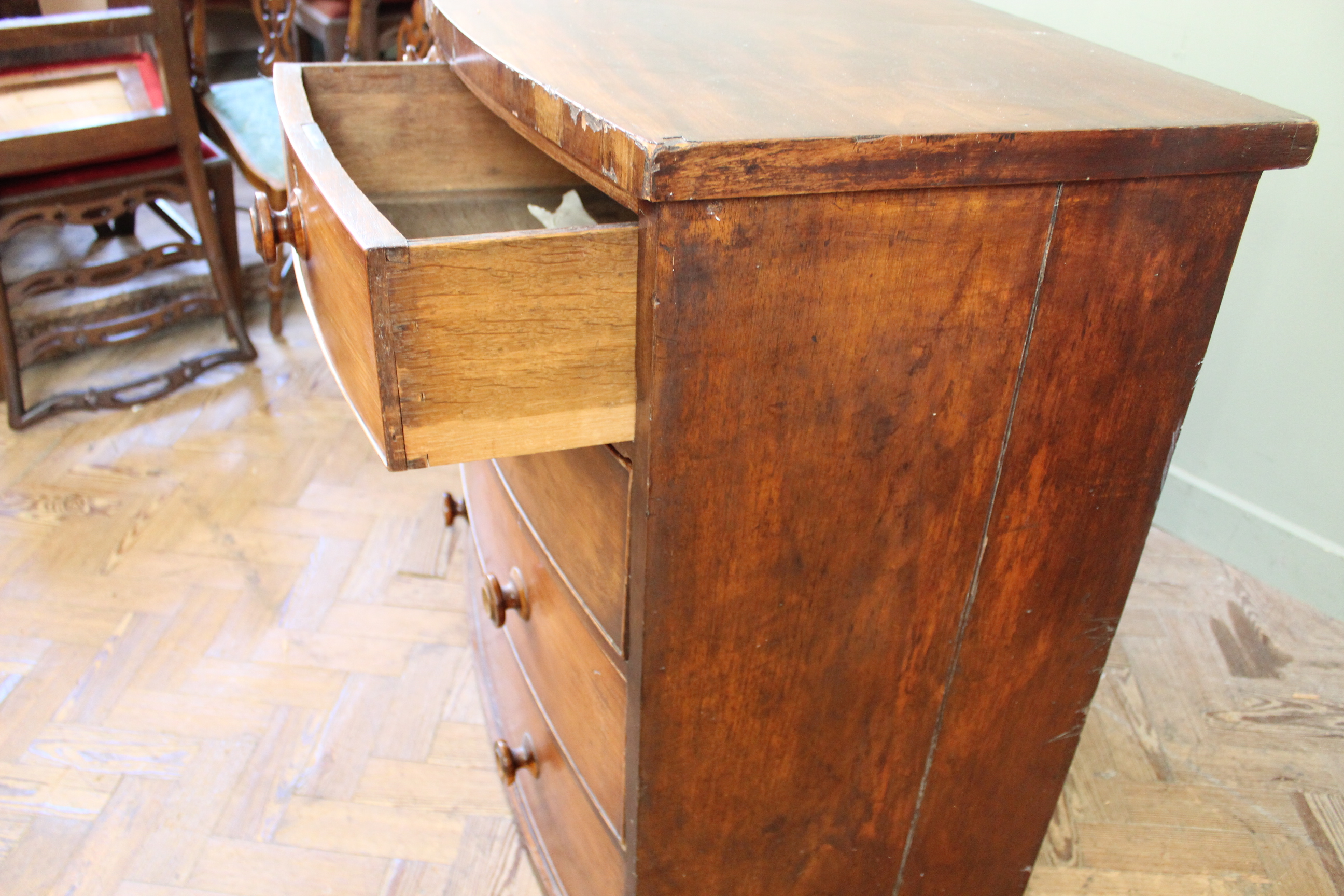 An early Victorian bow fronted chest of two short and three long drawers, - Image 4 of 5