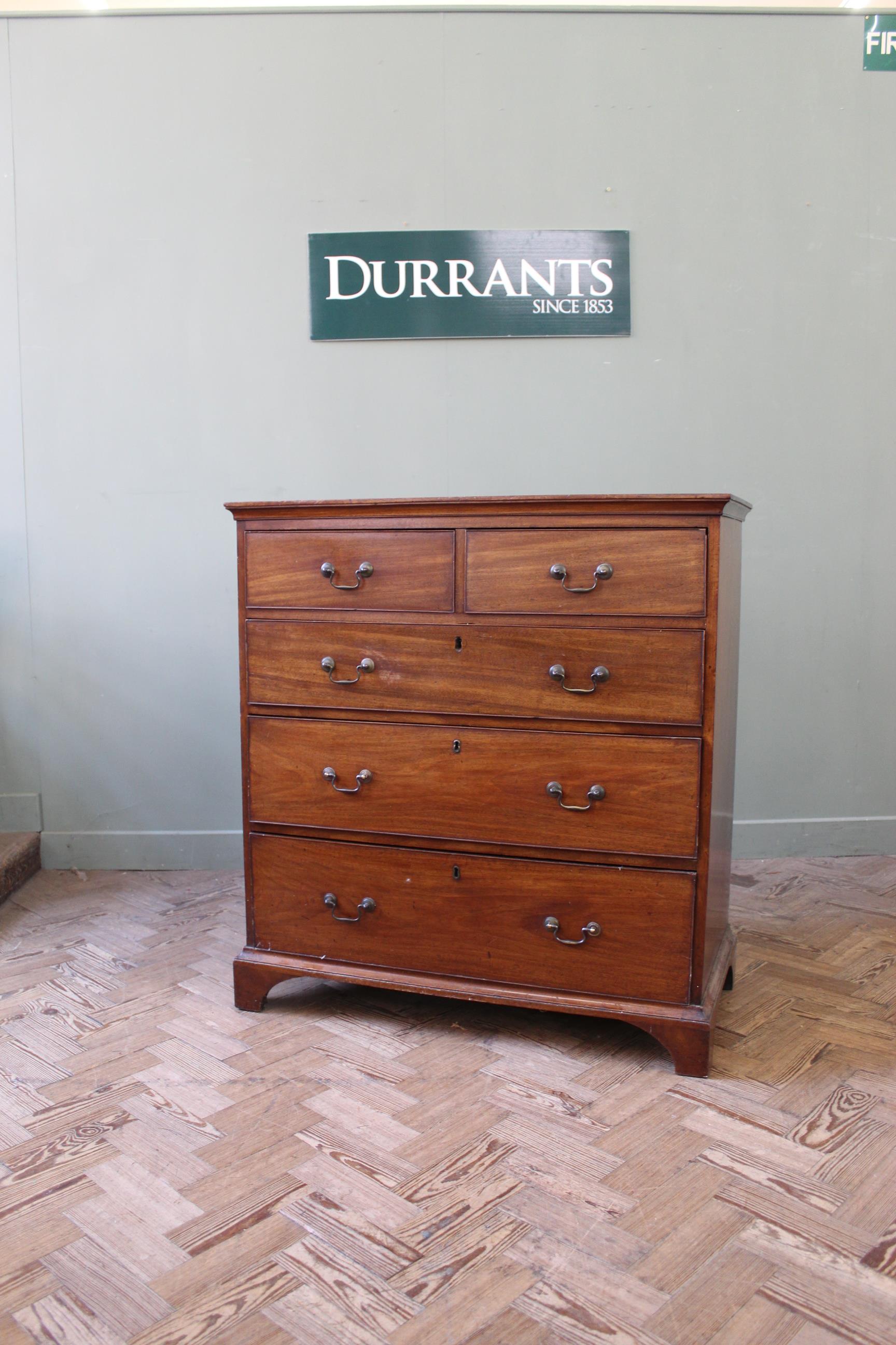 A late 18th Century mahogany chest of five drawers