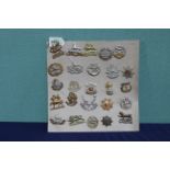 A card of twenty five British military cap badges including South Lancashire (Prince of Wales Vols)