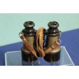 A fine pair of WWI era binoculars marked MkV SPL 37381 and broad arrow complete with leather