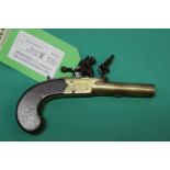 A Flintlock pocket pistol with brass barrel and frame marked Pooley Liverpool,