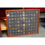 A fine collection of eighty eight British military badges mounded and framed,