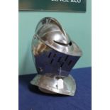 A life size metal 'knight's' helmet with working visor