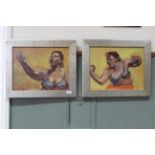 A pair of oils on canvas portraits of a woman,