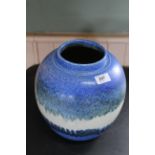 A large blue glazed globular pot stamped Ruskin,