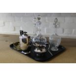 Three Victorian cut and etched glass decanters,