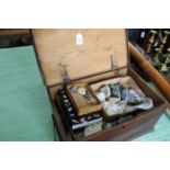 An early 19th Century oak box containing a large quantity of mineral samples