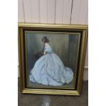 A framed print of a lady in blue dress titled "The Sound of Music", initialled J.P.L.