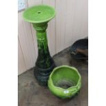 A Victorian green glaze jardiniere on stand (as found)