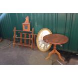 Assorted pine items plus a gilt oval wall mirror