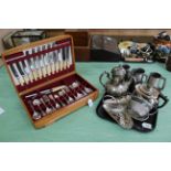 A wooden canteen of silver plated cutlery Wostenholm of Sheffield,