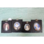 A set of four miniatures in papier mache frames, signed "M.C.