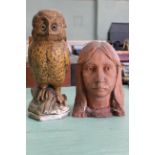 A terracotta pottery hand sculpted girl's head, some age but date unknown and not signed,