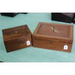 An early 20th Century wooden sewing box with inlaid star pattern to top together with a late