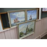 A pair of framed oils on canvas of a Lowestoft sailing trawler LT35 and a Thames barge,